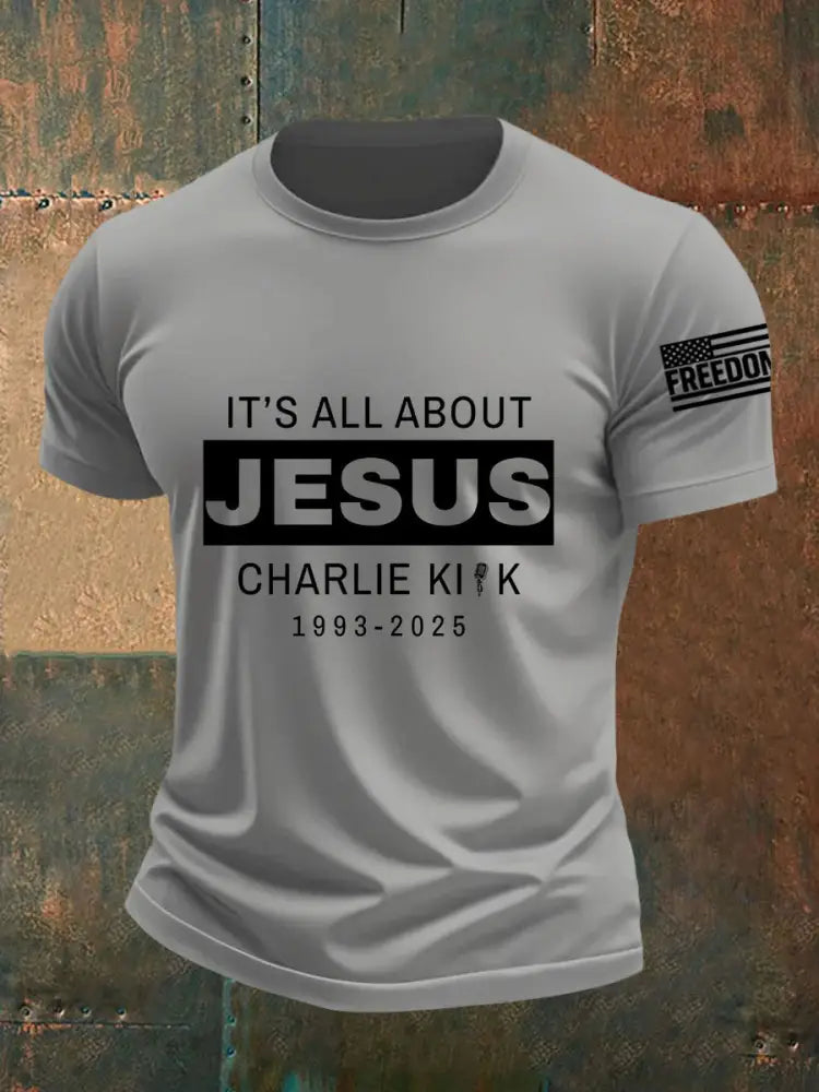 Men’s It’s All About Jesus R.I.P Charlie Kirk Tee Light Gray / S