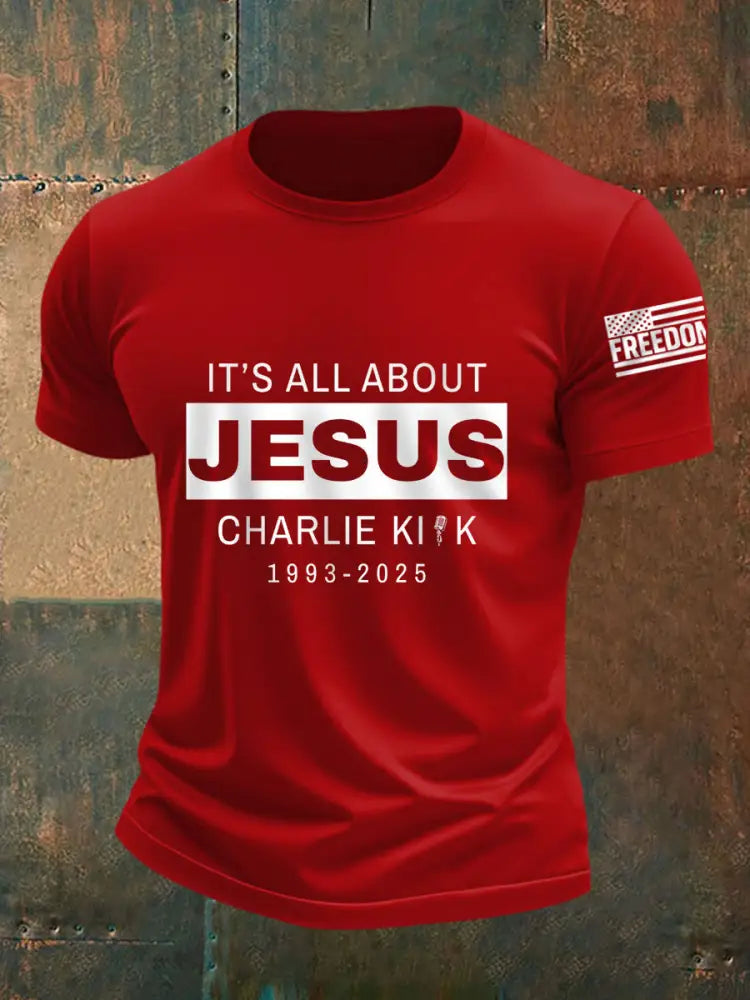 Men’s It’s All About Jesus R.I.P Charlie Kirk Tee Pure Red / S