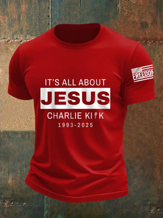 Men’s It’s All About Jesus R.I.P Charlie Kirk Tee Pure Red / S