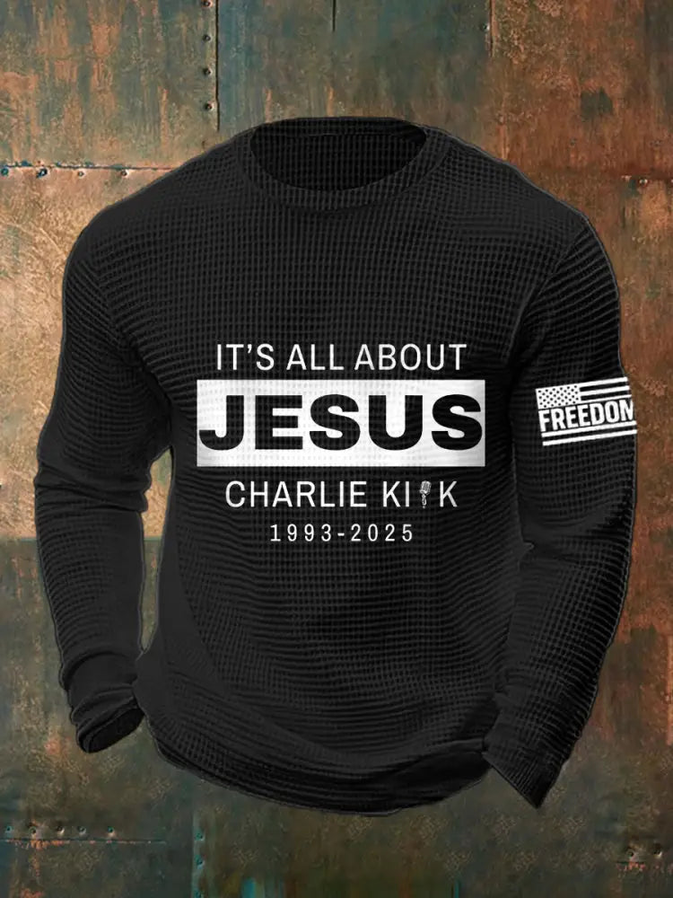 Men’s It’s All About Jesus R.I.P Charlie Kirk Waffle Top Black / S