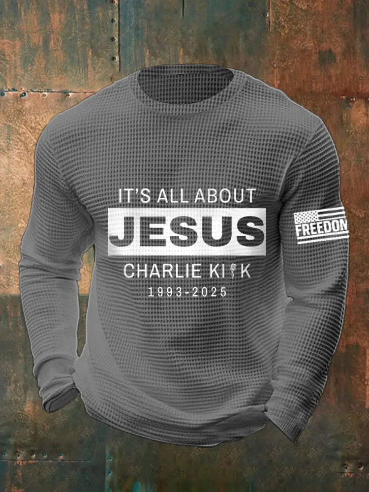 Men’s It’s All About Jesus R.I.P Charlie Kirk Waffle Top Gray / S