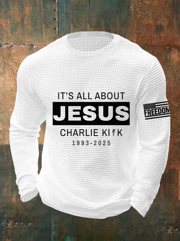 Men’s It’s All About Jesus R.I.P Charlie Kirk Waffle Top White / S