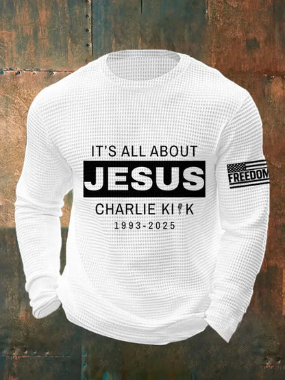 Men’s It’s All About Jesus R.I.P Charlie Kirk Waffle Top White / S