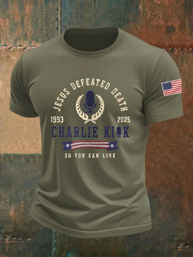 Men’s Jesus Defeated Death So You Can Live R.I.P Charlie Kirk Tee Army Green / S