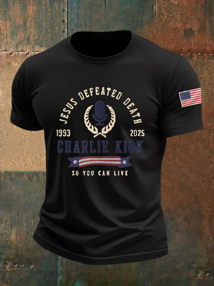 Men’s Jesus Defeated Death So You Can Live R.I.P Charlie Kirk Tee Black / S