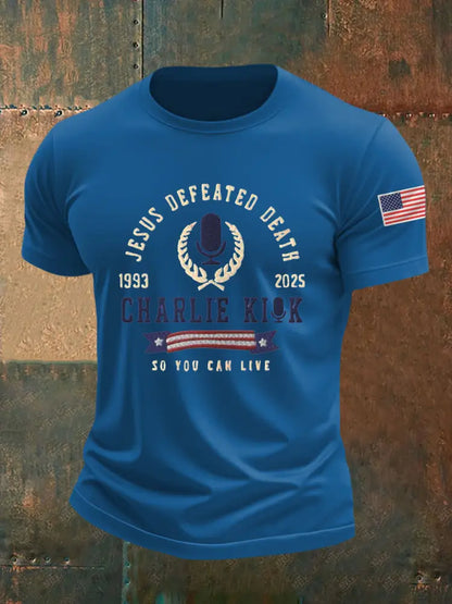 Men’s Jesus Defeated Death So You Can Live R.I.P Charlie Kirk Tee Blue / S