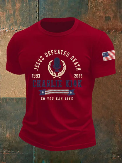 Men’s Jesus Defeated Death So You Can Live R.I.P Charlie Kirk Tee Deep Red / S