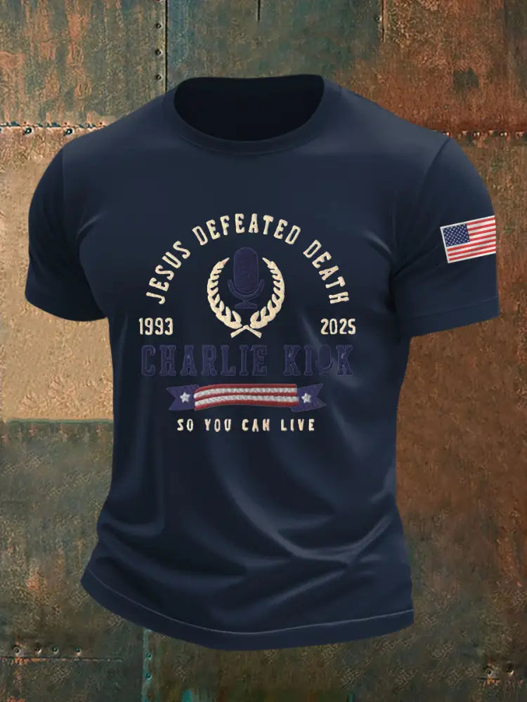 Men’s Jesus Defeated Death So You Can Live R.I.P Charlie Kirk Tee Navy Blue / S