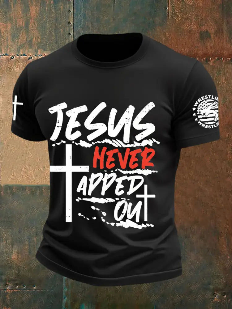 Men’s Jesus Never Tapped Out Wrestling T-shirts Black / S