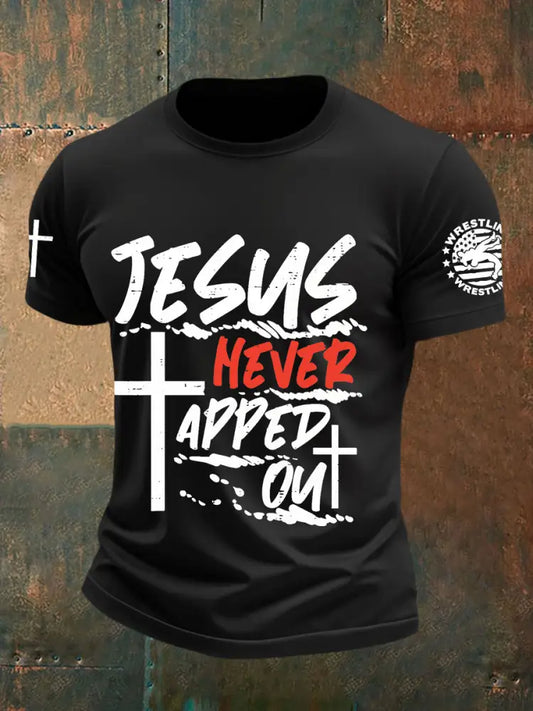 Men’s Jesus Never Tapped Out Wrestling T-shirts Black / S
