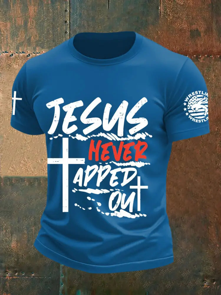 Men’s Jesus Never Tapped Out Wrestling T-shirts Blue / S