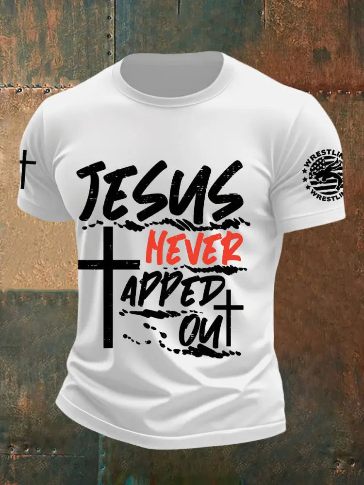 Men’s Jesus Never Tapped Out Wrestling T-shirts White / S