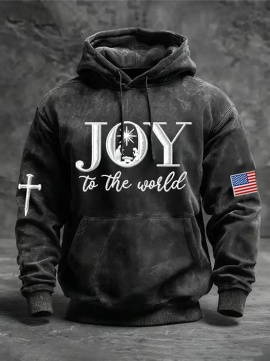 Men’s Joy To The World Printed Casual Hoodie Black / S