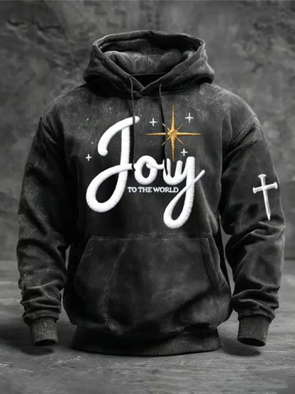 Men’s Joy To The World Printed Casual Hoodie Black / S