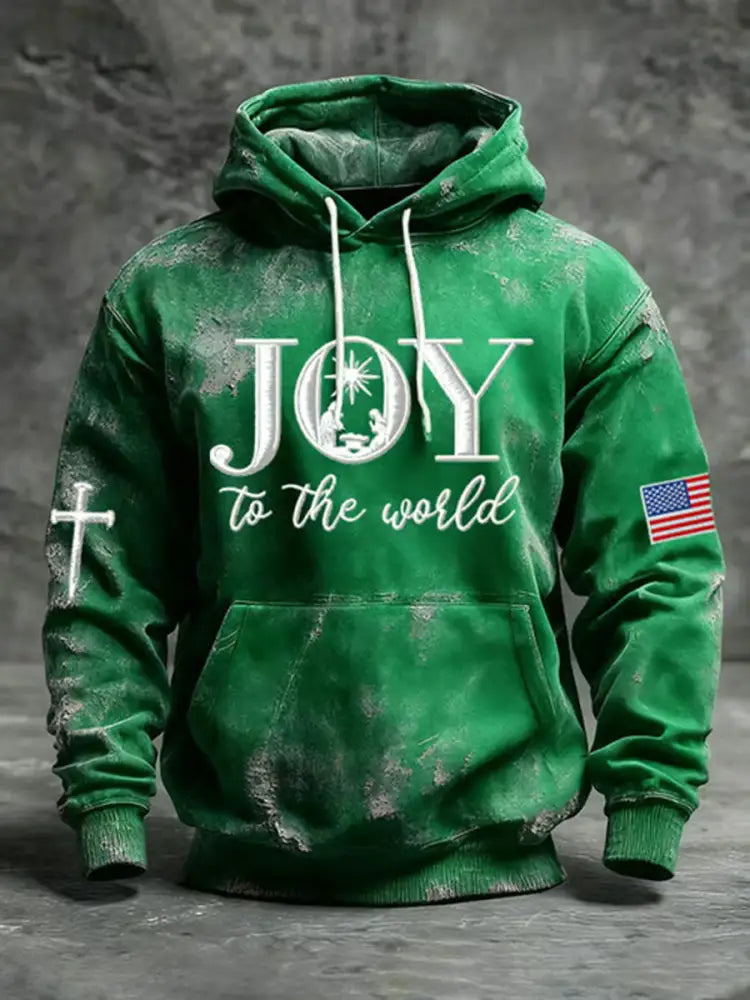 Men’s Joy To The World Printed Casual Hoodie Green / S