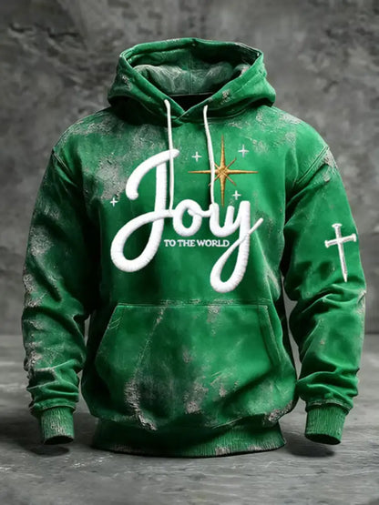 Men’s Joy To The World Printed Casual Hoodie Green / S