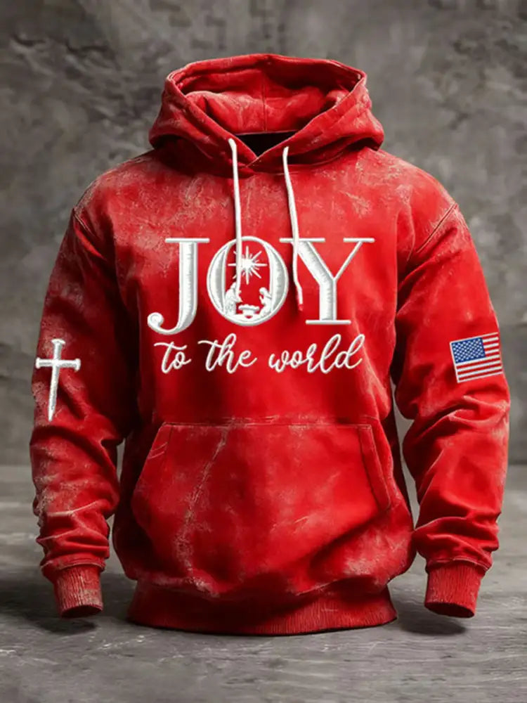 Men’s Joy To The World Printed Casual Hoodie Red / S