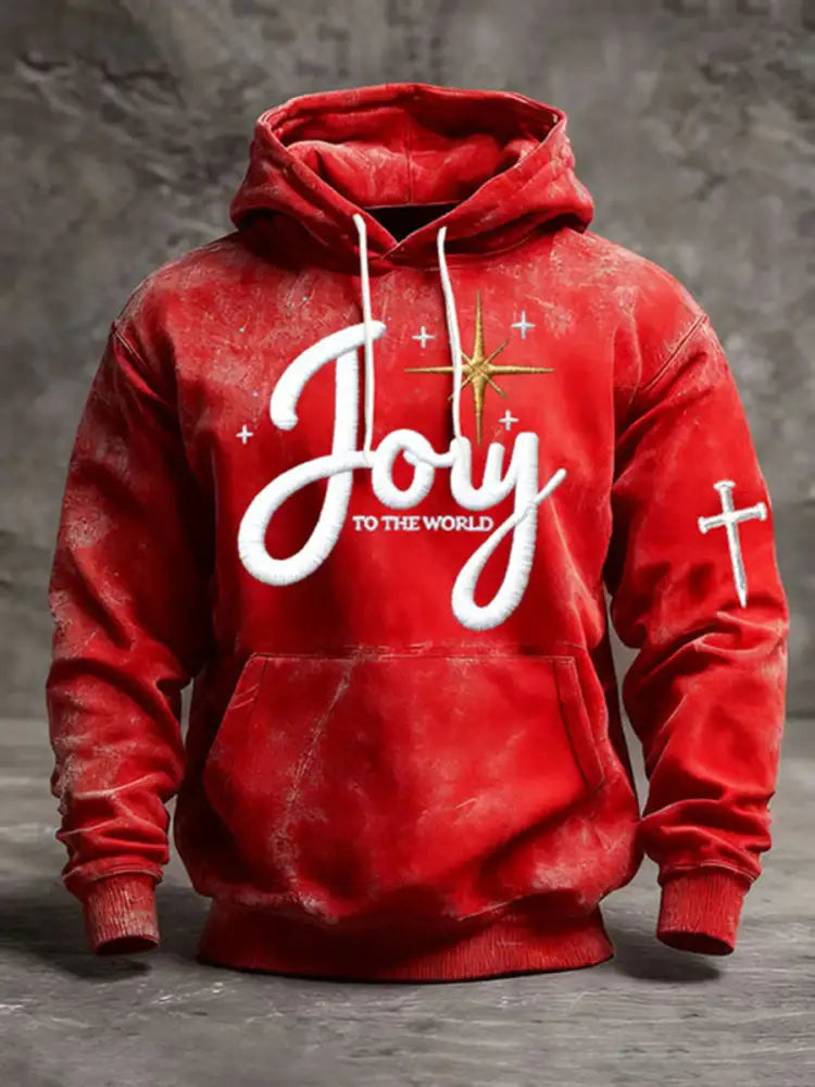 Men’s Joy To The World Printed Casual Hoodie Red / S