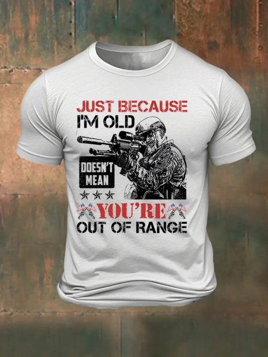 Men’s Just Because I’m Old Doesn’t Mean You’re Out Of Range Printed T-shirt White / S