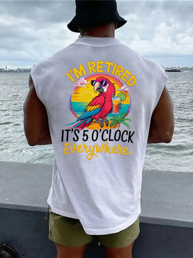 Men’s LI‘m Retired It‘s 5 O’clock Everywhere Parrot Casual Tank Top