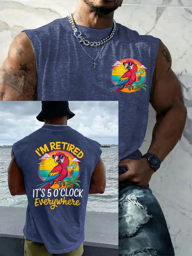 Men’s LI‘m Retired It‘s 5 O’clock Everywhere Parrot Casual Tank Top Navy Blue / S