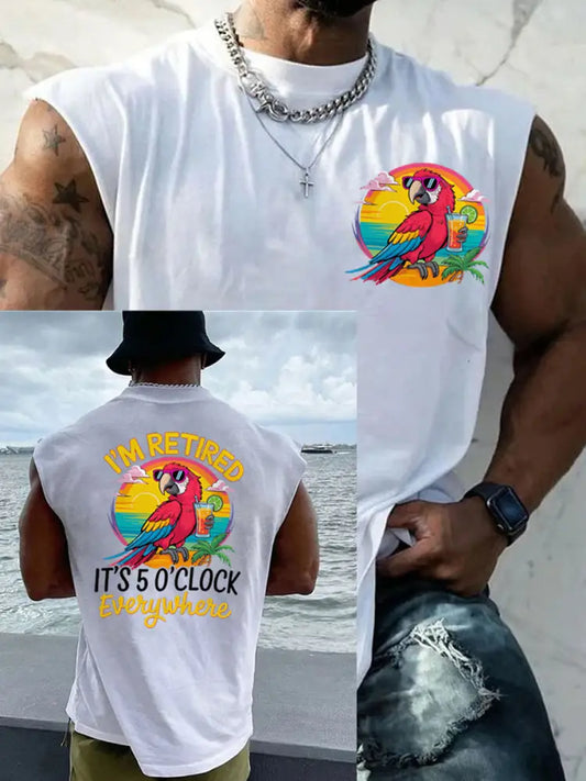 Men’s LI‘m Retired It‘s 5 O’clock Everywhere Parrot Casual Tank Top White / S