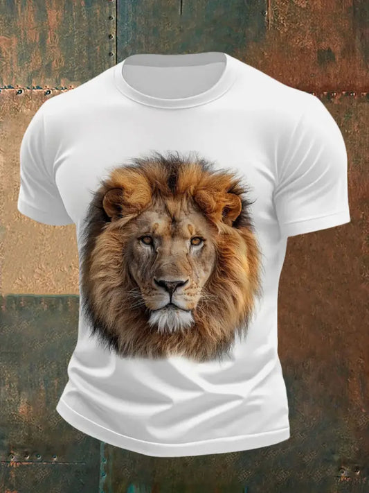 Men’s lion face fun print T-shirts White / S