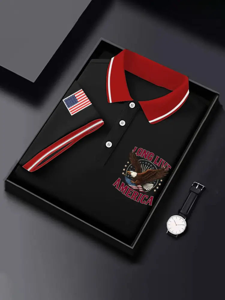 Men’s Long Live America Bald Eagle Print Independence Day Casual Top Black / S