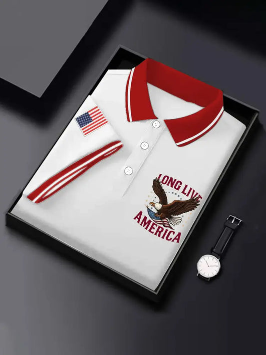 Men’s Long Live America Bald Eagle Print Independence Day Casual Top White / S