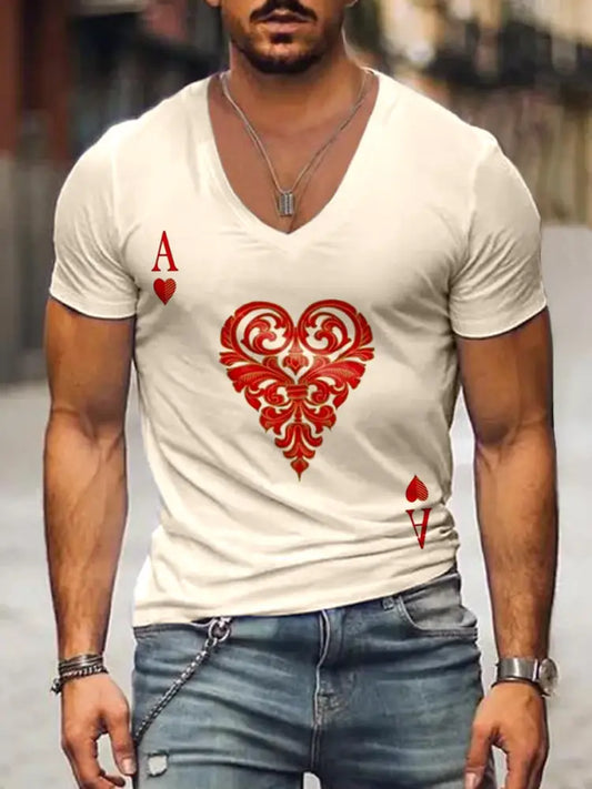 Men’s Loose Basic V-Neck Printed Short Sleeve T-Shirt Apricot / S