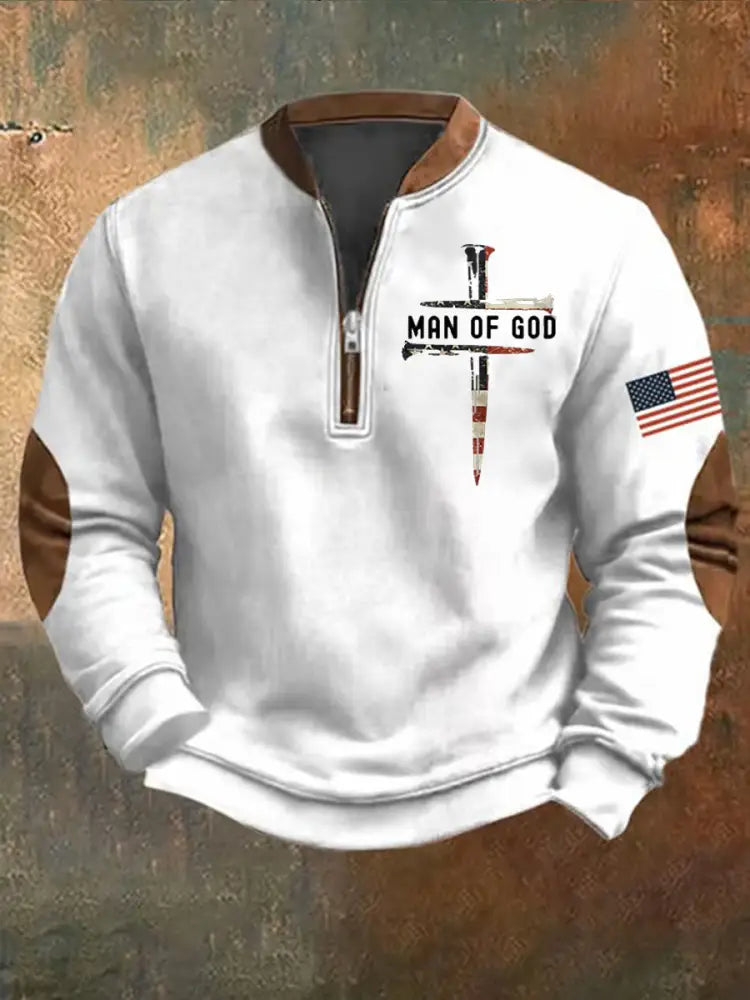 Men’s Man Of God Cross Print Sweatshirt White / S