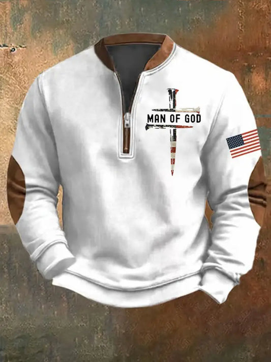 Men’s Man Of God Cross Print Sweatshirt White / S