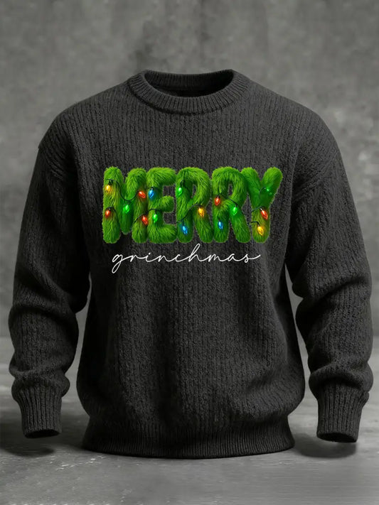 Men’s Merry Grinchmas Imitation Sweater Black / S