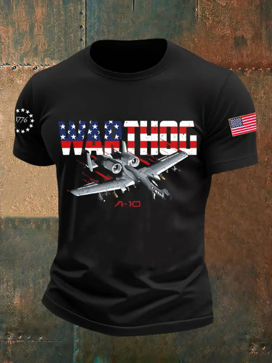 Men’s Military Airplane A 10 Warthog American Flag Short Sleeve Shirt Black / S