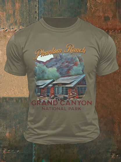 Men’s Moutains Hiking Lover Canyon Printed T-shirt Army Green / S