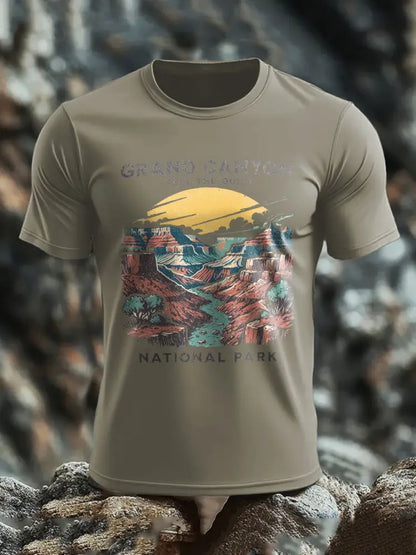 Men’s Moutains Hiking Lover Canyon Printed T-shirt Army Green / S