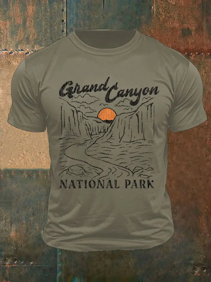 Men’s Moutains Hiking Lover Canyon Printed T-shirt Army Green / S