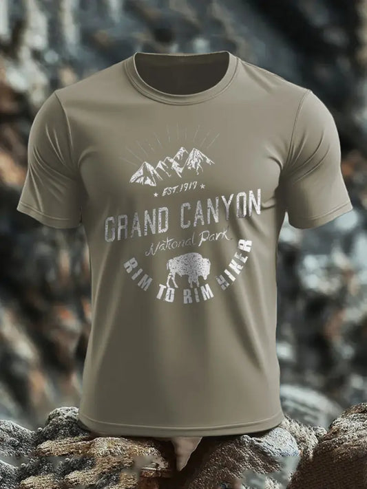 Men’s Moutains Hiking Lover Canyon Printed T-shirt Army Green / S