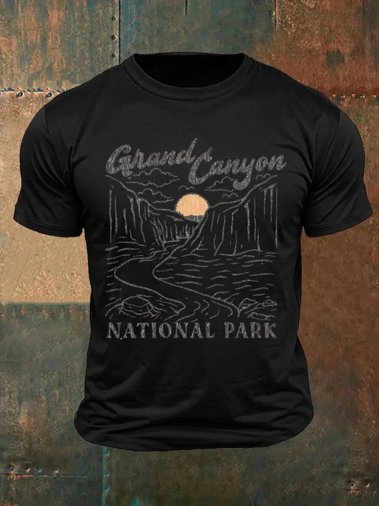 Men’s Moutains Hiking Lover Canyon Printed T-shirt Black / S