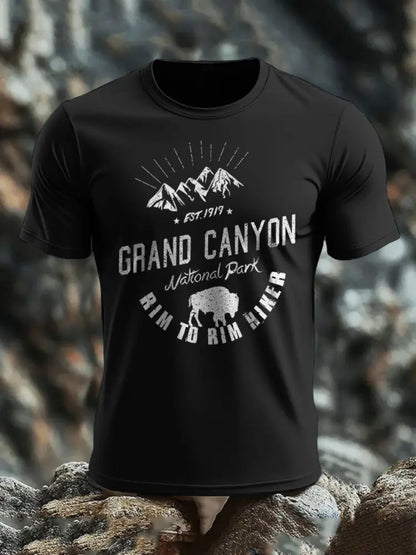 Men’s Moutains Hiking Lover Canyon Printed T-shirt Black / S