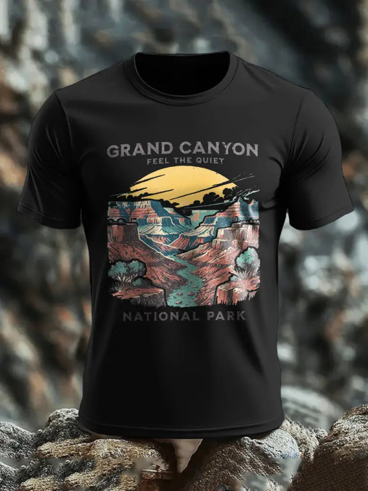 Men’s Moutains Hiking Lover Canyon Printed T-shirt Black / S