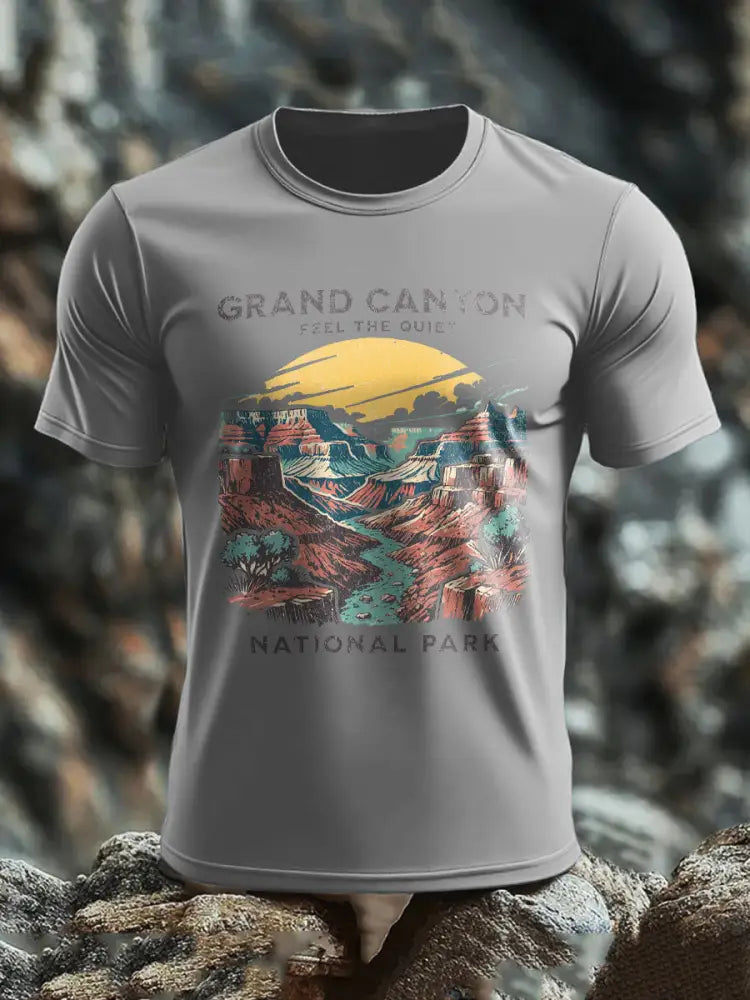 Men’s Moutains Hiking Lover Canyon Printed T-shirt Light Gray / S