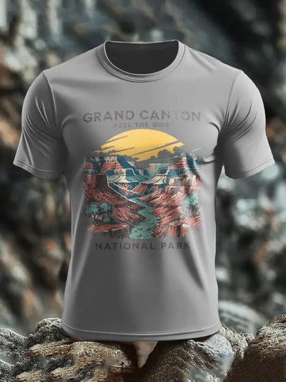 Men’s Moutains Hiking Lover Canyon Printed T-shirt Light Gray / S