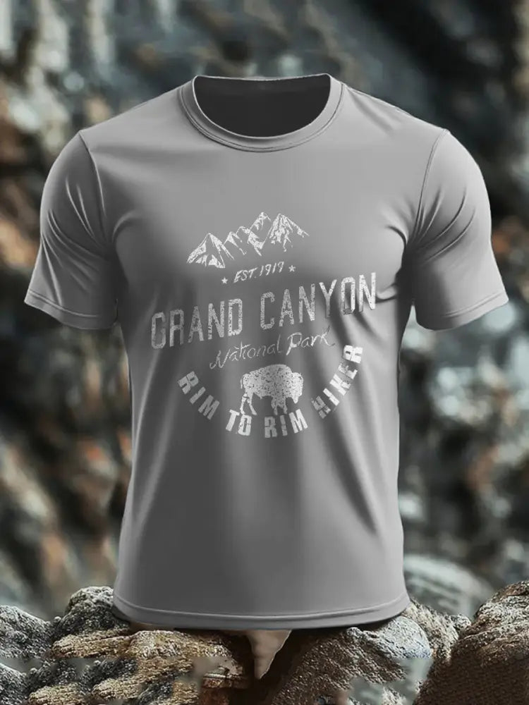 Men’s Moutains Hiking Lover Canyon Printed T-shirt Light Gray / S