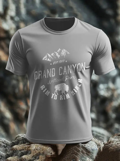 Men’s Moutains Hiking Lover Canyon Printed T-shirt Light Gray / S