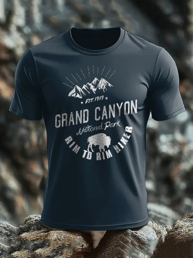 Men’s Moutains Hiking Lover Canyon Printed T-shirt Navy Blue / S