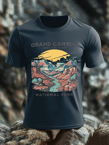 Men’s Moutains Hiking Lover Canyon Printed T-shirt Navy Blue / S