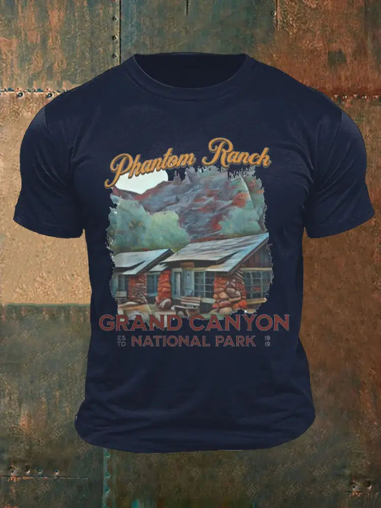 Men’s Moutains Hiking Lover Canyon Printed T-shirt Navy Blue / S