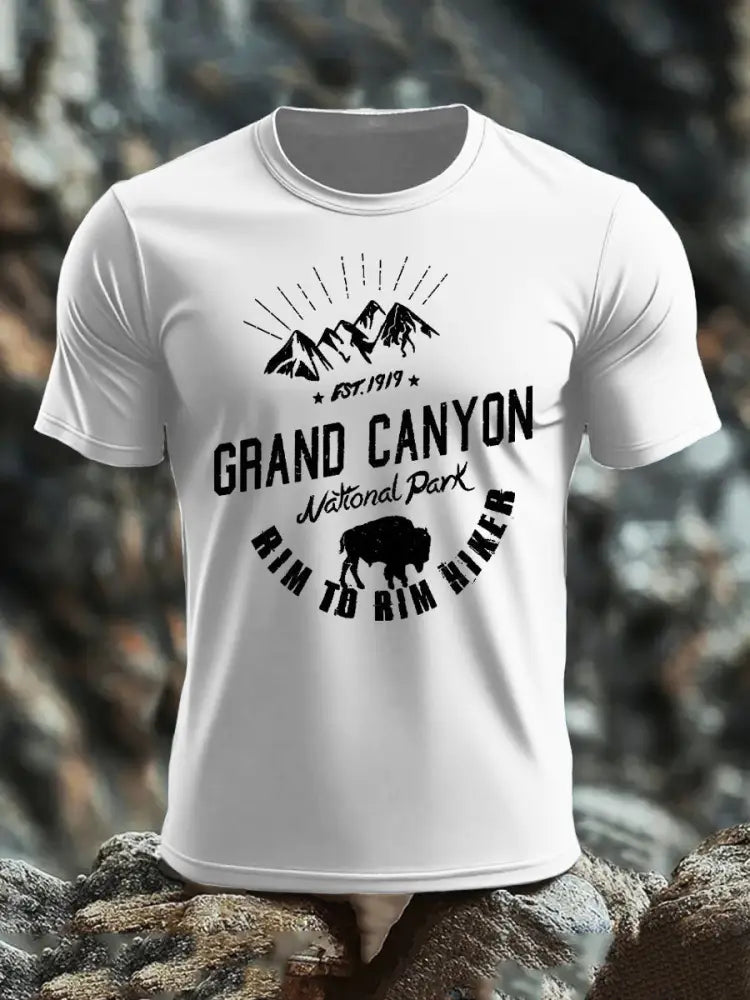 Men’s Moutains Hiking Lover Canyon Printed T-shirt White / S