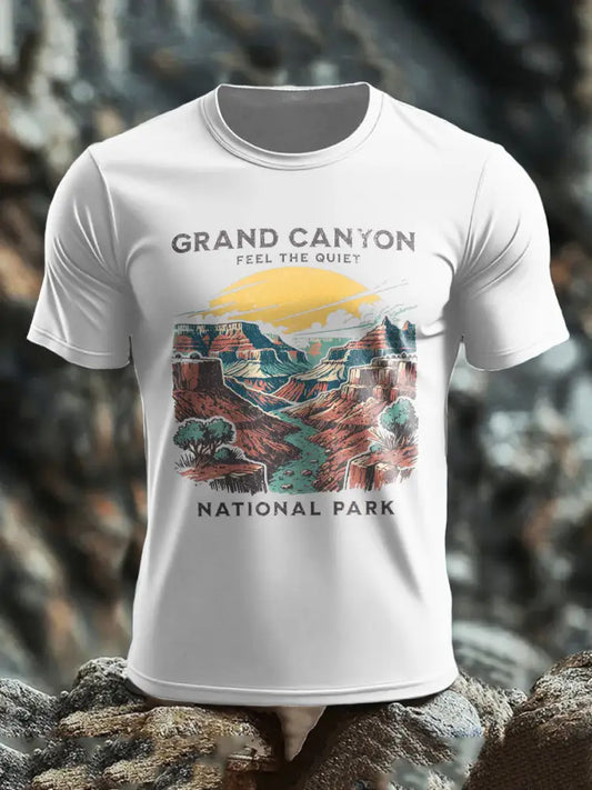Men’s Moutains Hiking Lover Canyon Printed T-shirt White / S